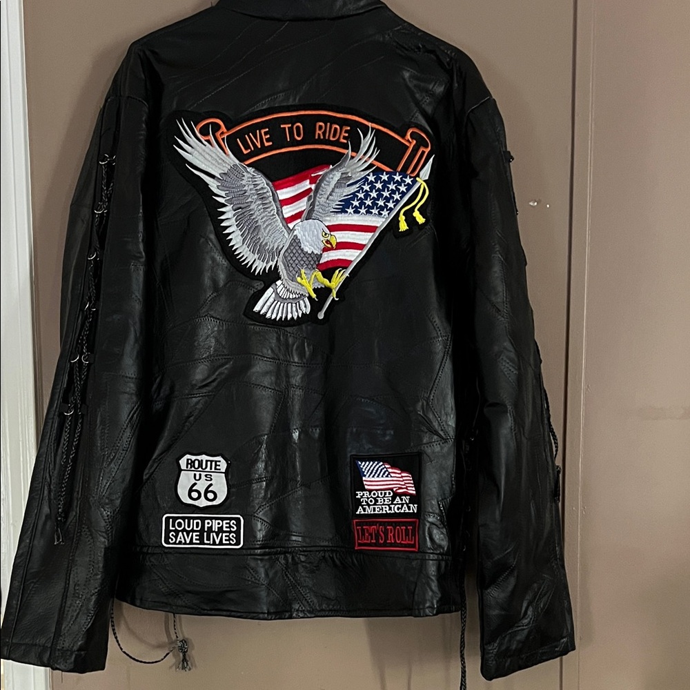 Stylish Black Leather Jacket with Patches